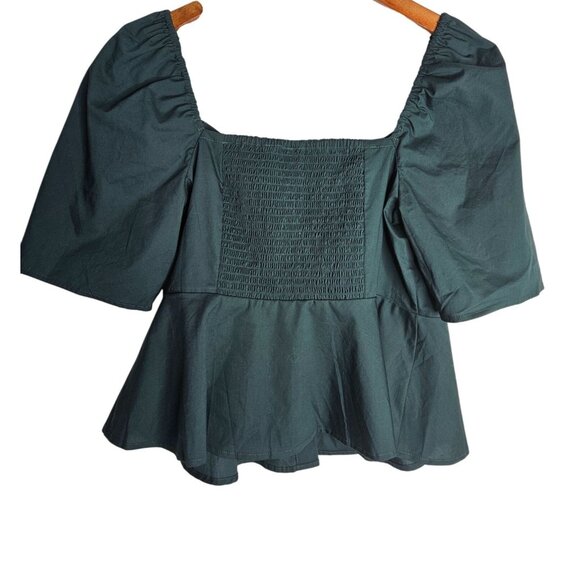 2/$35-Gap Sweetheart Button Front Peplum Blouse Puff Sleeves Womens M Petite - Picture 5 of 8